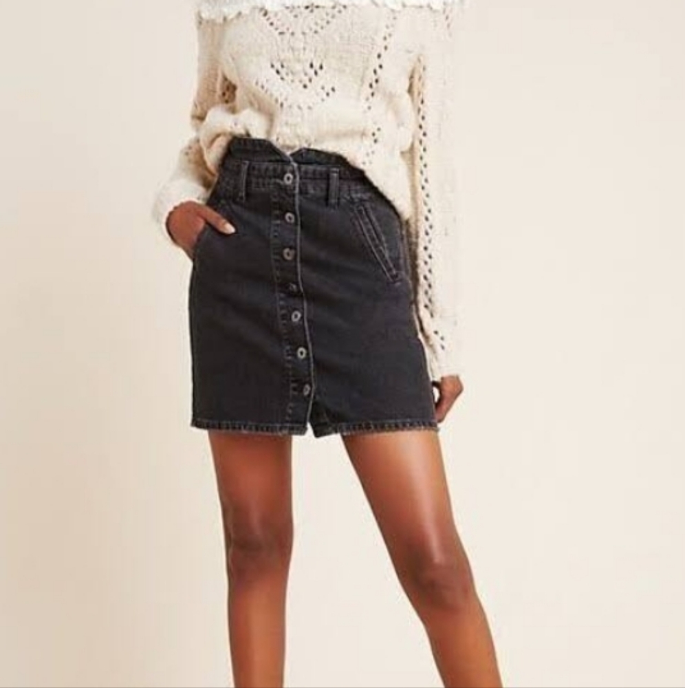 Anthropologie Black Button-Front Skirt